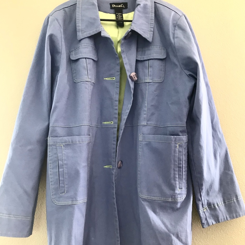 Women’s extra large Denim&Co. Blue button Trenchcoat silk lining jacket